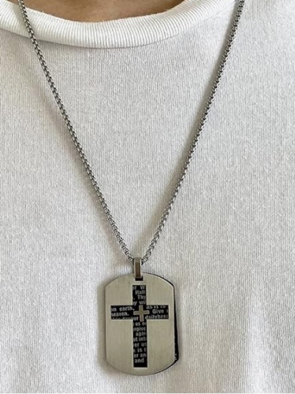 Men's Stainless Steel Dog Tag Necklace with Black Cross nib